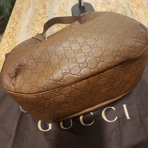 Authentic GUCCI Guccissima Medium Emily Brown Lather Hobo Bag with Chain Strap - Picture 11 of 16